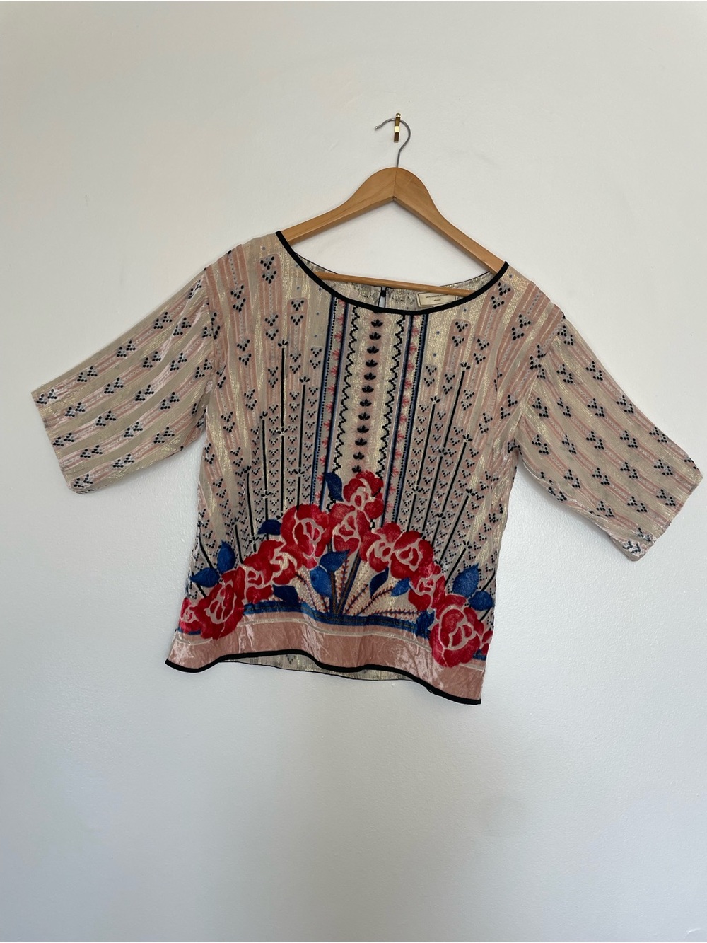 Anthropologie Shimmering Gold Delicate Stitched Moulinette Soeurs Blouse Small - Picture 3 of 7